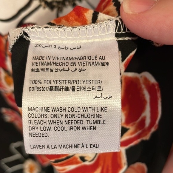 Alfani Black Red Floral Print Blouse Women’s 3X Long Sleeve Split Cuff Top - Picture 10 of 12